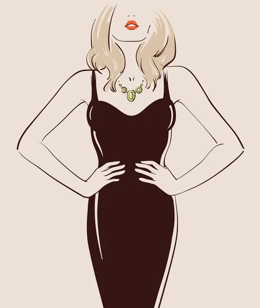 BEAUCOUP sexy fille dans une robe noire — Image vectorielle