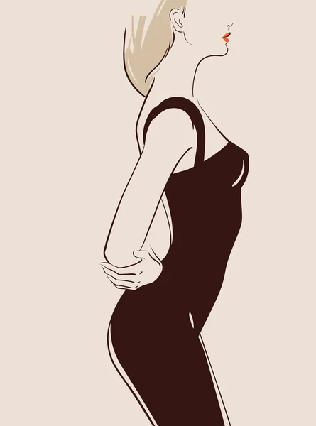 Cantik seksi gadis dalam gaun hitam - Stok Vektor