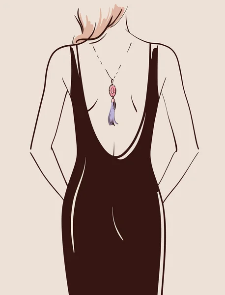 검은 드레스에 아름 다운 섹시 한 여자 벡터 그래픽
