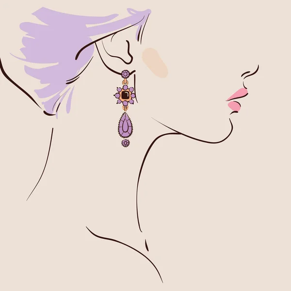 Hermosa mujer con pendientes — Vector de stock