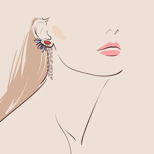 Schöne Frau trägt Ohrringe — Stockvektor