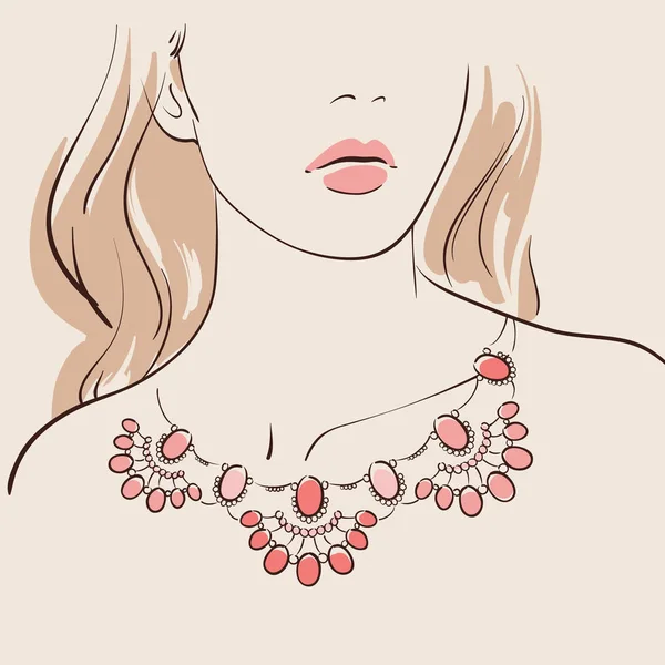 Beautiful woman wearing a necklace — Stock Vector