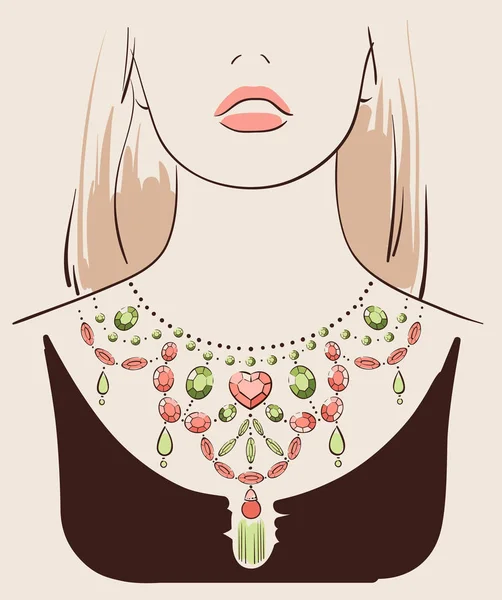 Beautiful woman wearing a necklace — Stock Vector