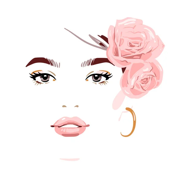 Hermosa mujer con flores en el pelo — Vector de stock