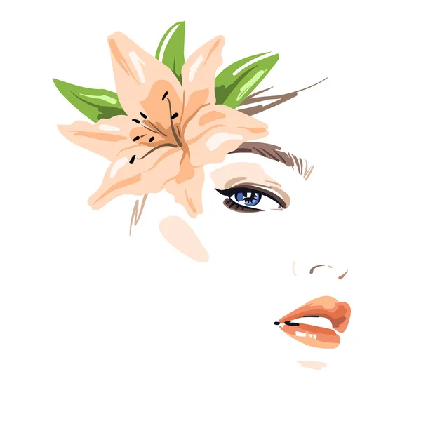 Belle femme avec des fleurs dans ses cheveux — Image vectorielle