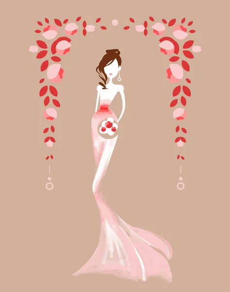 Belle femme dans une robe de mariée. — Image vectorielle