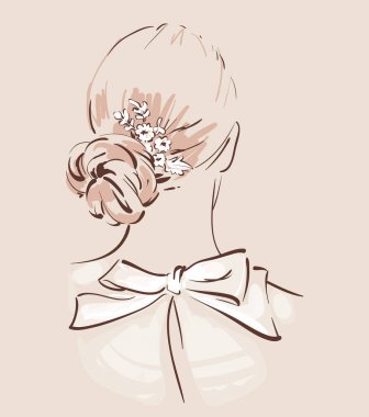 Gelin saçları bitmiş ve dekore edilmiş ile. 