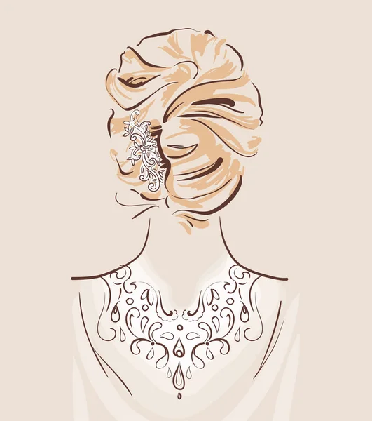 Sposa con i capelli fatti e decorati . Illustrazione Stock