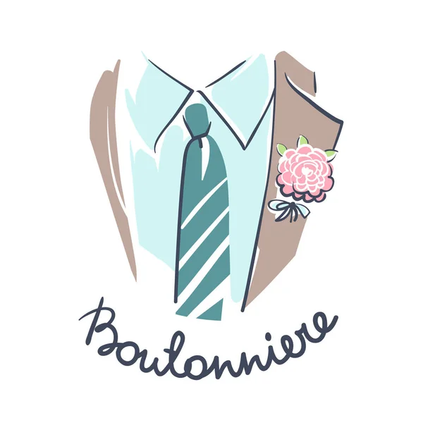 Traje de novio, camisa, corbata y boutonniere de cerca — Archivo Imágenes Vectoriales