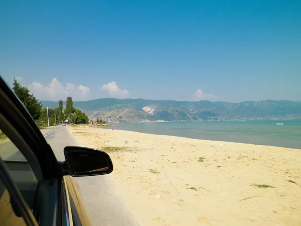 Arnavutluk Ochrid Gölü Kıyısında Kumsallar Seyahat Doğa Konsepti — Stok fotoğraf