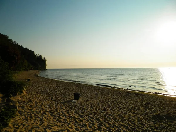 Salida Del Sol Sobre Acantilado Orlowski Una Hermosa Playa Arena — Foto de Stock