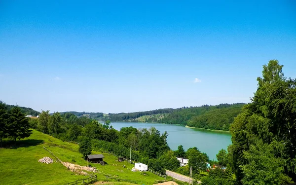 Prachtig Uitzicht Het Ostrzyckie Meer Kolano Kasjoebia Polen Reis Natuurconcept — Stockfoto