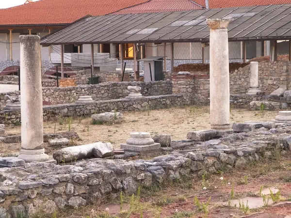 Antiguas Columnas Ruinas Área Plaoshnik Ochrid Macedonia Concepto Viajes Arquitectura — Foto de Stock