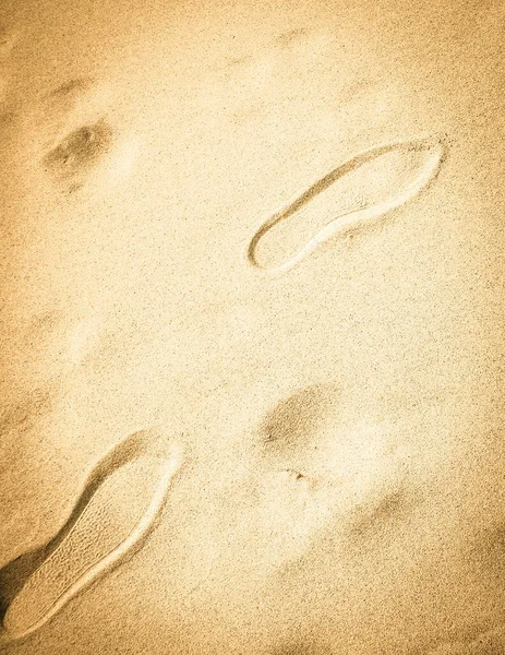 Schoenafdruk Het Zand Kopieer Ruimte Natuur Achtergrond — Stockfoto