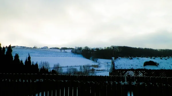 Stagione Invernale Nel Villaggio Kashubian Polonia Concetto Stagione Invernale — Foto Stock