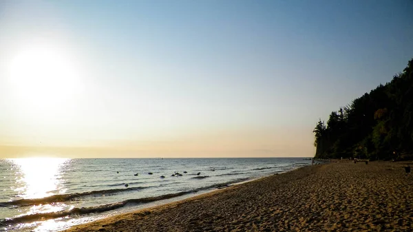 Salida Del Sol Sobre Acantilado Orlowski Una Hermosa Playa Arena — Foto de Stock