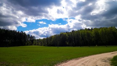 Orman ve çayırlar - Kazhubia 'nın Güzelliği, Kuzey Polonya. Seyahat ve doğa kavramı.