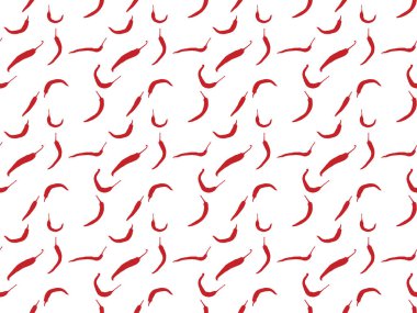 Beyaz zemin üzerinde sonsuz tekrarlanan kırmızı baharatlı biber örneklerinin kusursuz grafik tasarımı