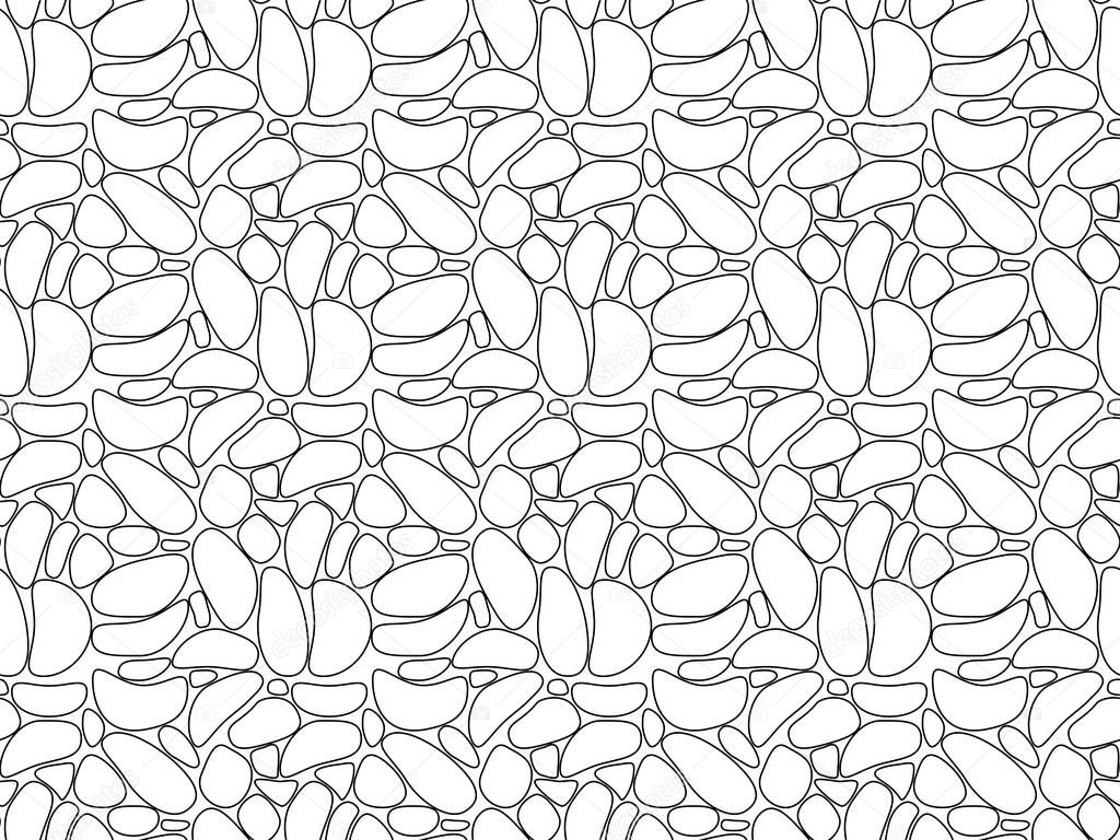 Seamless modern repetition wallpaper design with white stone silhouettes in mosaic tile pattern on white background