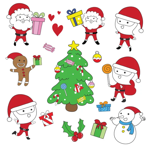 산타 클로스, 크리스마스, 눈사람, 크리스마스 트리 벡터의 쿠키 — 스톡 벡터
