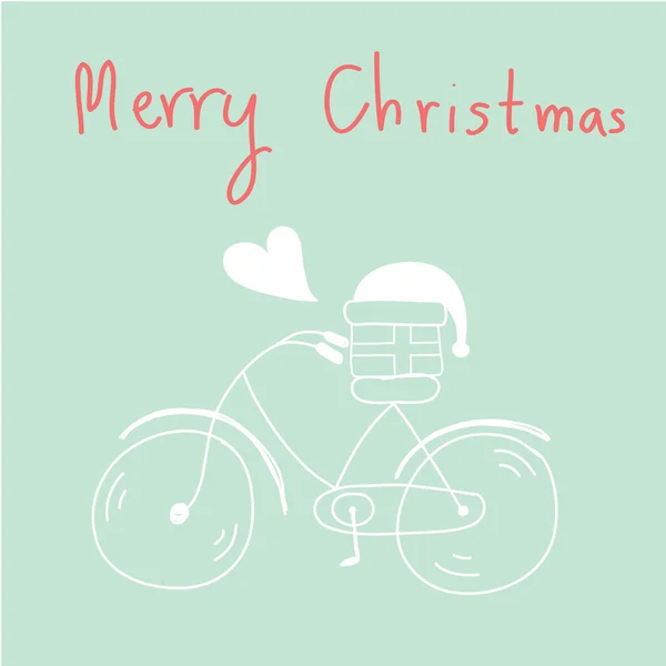Hand drawn bicycle ,gift and santa hat with heart Merry christma — Stock Vector