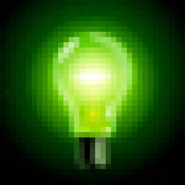 Ampoule verte pixel art sur noir — Image vectorielle