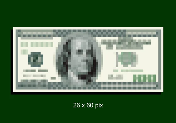 Pixel art billete de 100 dólares — Vector de stock