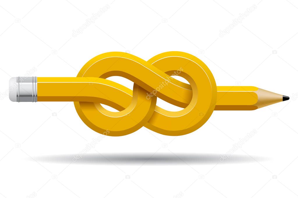 Pencil distorted and tied in a knot isolated on white