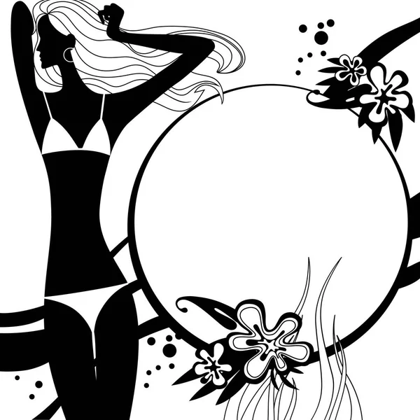 Moda şablon sayfa siluet siyah beyaz bir kız ile — Stok Vektör