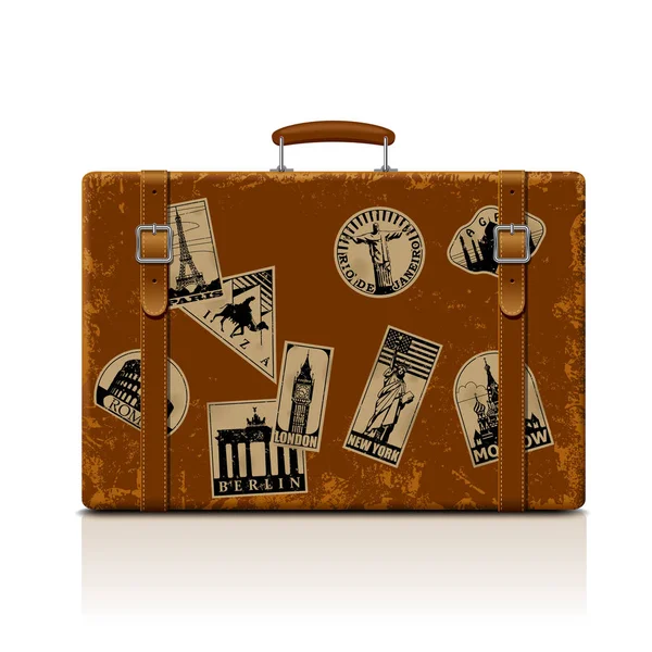 Valigia filettata marrone vintage con collezione di grung retrò — Vettoriale Stock
