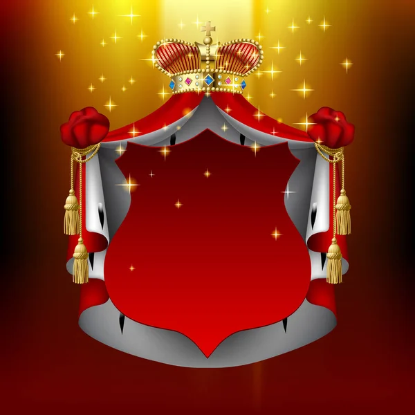 Manteau royal illuminé et couronne dorée avec panneau rouge — Image vectorielle