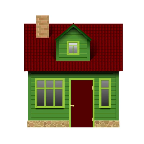 Green realistic house in front view isolated on white — Stock Vector