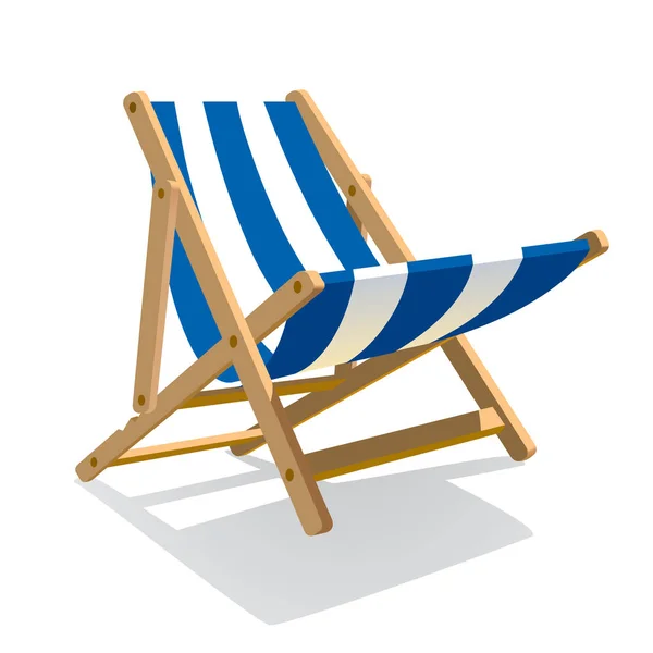 Wooden beach blue striped deck chair isolated on white — Stock Vector