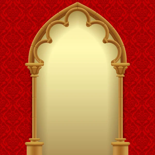 Puerta gótica con fondo decorativo clásico rojo — Vector de stock