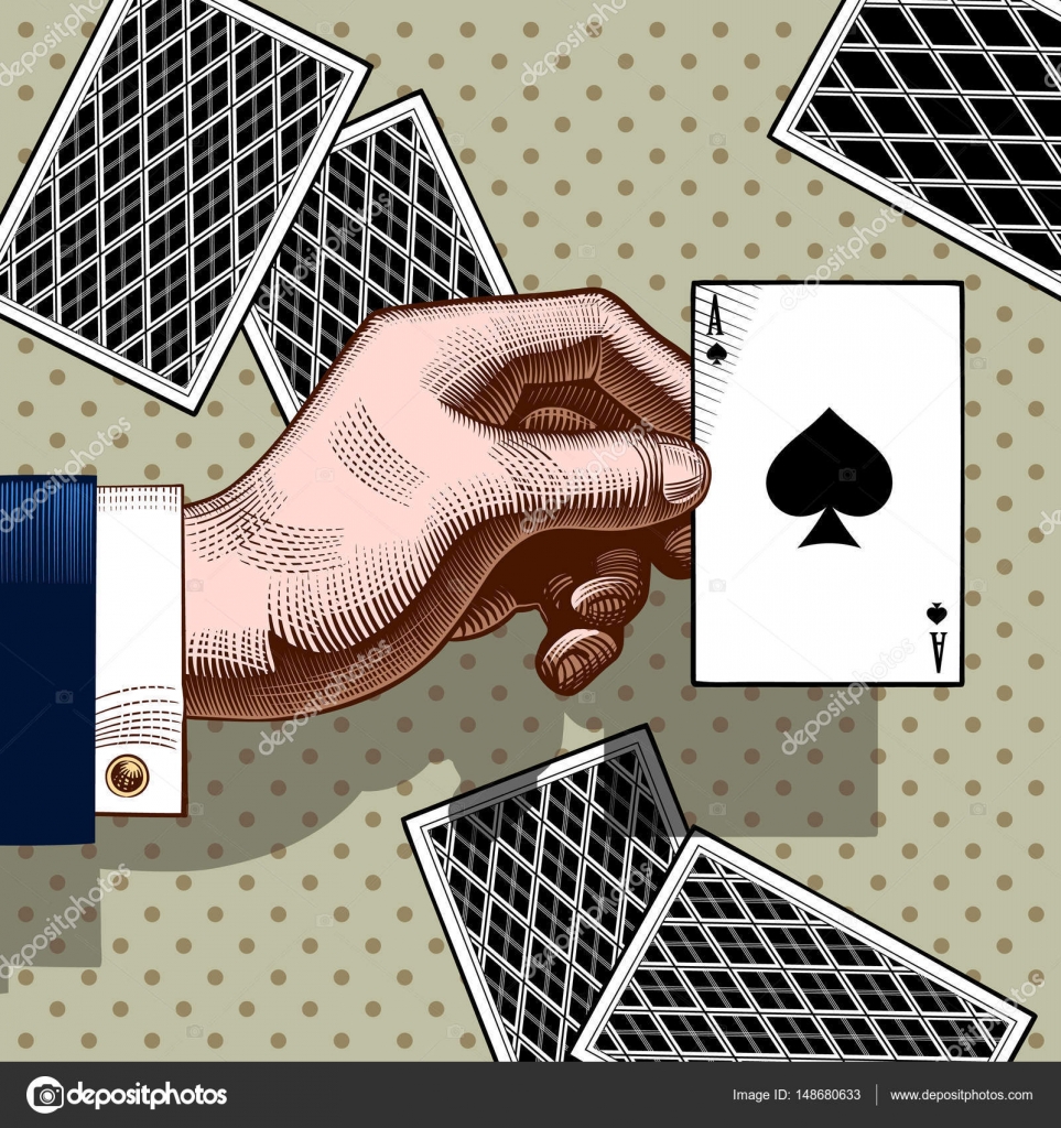 Vettore Disegno Asso Di Picche Mano Con Lasso Di Picche