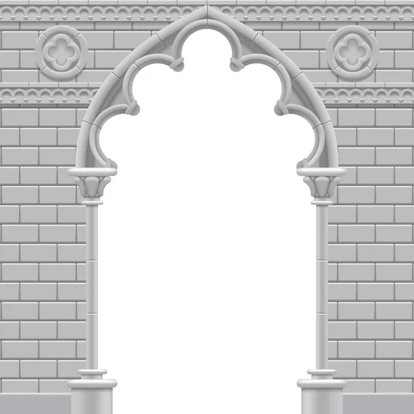 Arco y pared gótica de piedra en colores blanco y negro — Vector de stock