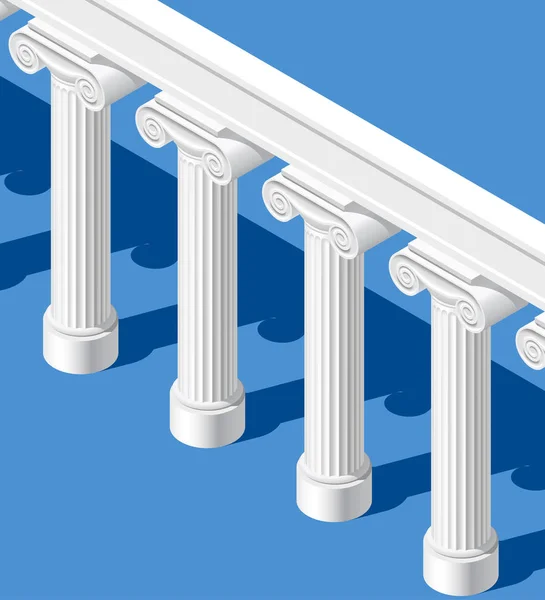 Izometrické bílé klasické Staré kolonády na modrém pozadí — Stockový vektor