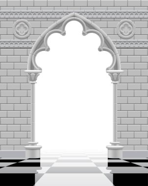 Gotik arch ve duvar parlak che üzerinde siyah ve beyaz renklerde