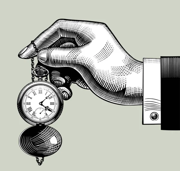 Main avec une vieille horloge. Montre de poche rétro — Image vectorielle