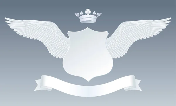 Білі деталізовані реалістичні крила з вирізаним паперовим знаком, коронками та р — стоковий вектор