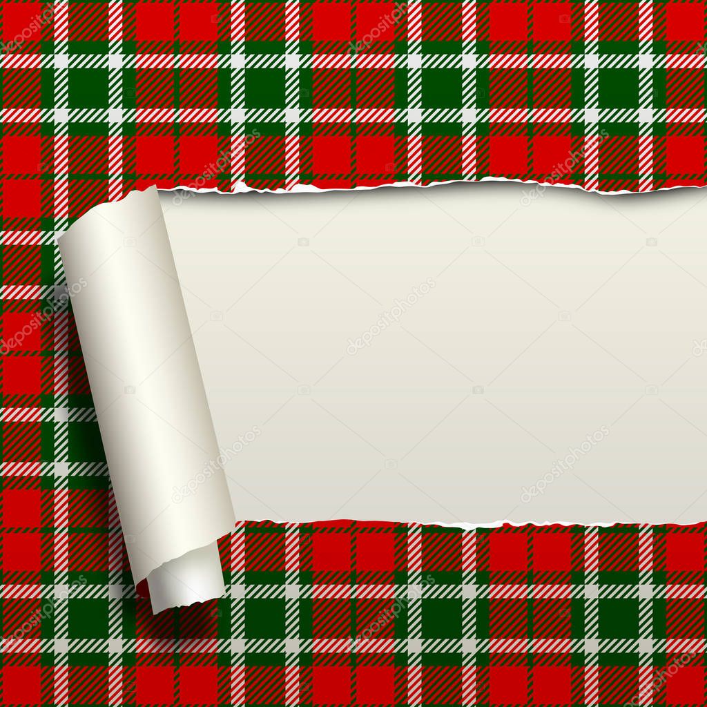 Ripped paper with tartan seamless pattern background