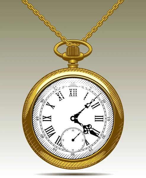 Oro Reloj viejo en una cadena — Vector de stock