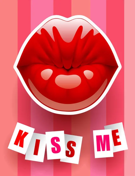 Femme brillant embrasser lèvres rouges avec baiser me texte — Image vectorielle