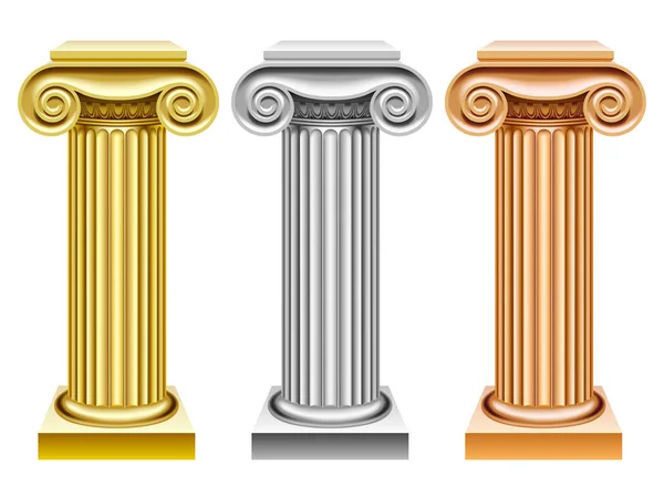 Золотые, серебряные и бронзовые древние колонны — стоковый вектор