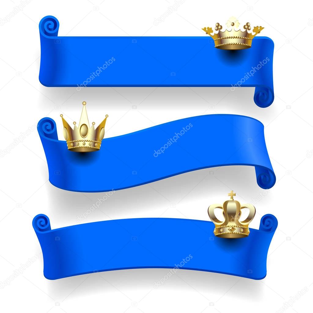 Blue ribbons with gold crowns