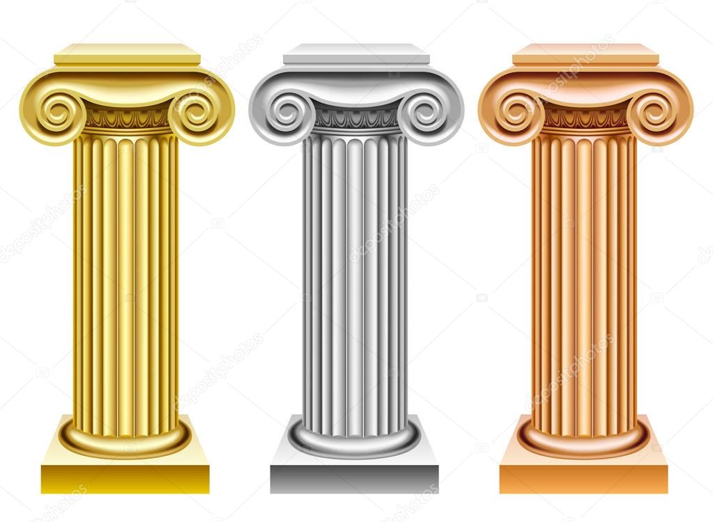 Gold, silver and bronze ancient columns