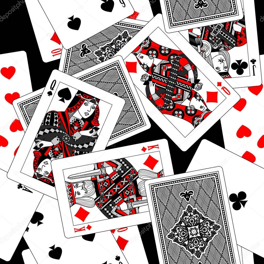 Playing cards seamless pattern background in black, white, gray 