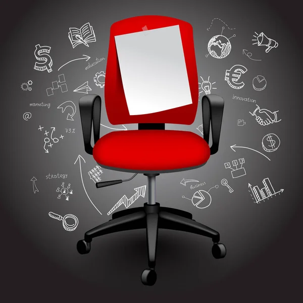 Cadeira de negócios vermelho com folha de papel aviso na mão desenhado busines —  Vetores de Stock