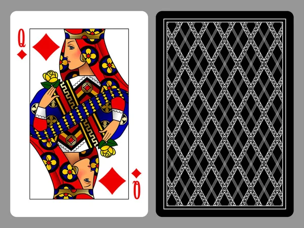 Queen of Diamonds гральна картка і задній фон — стоковий вектор