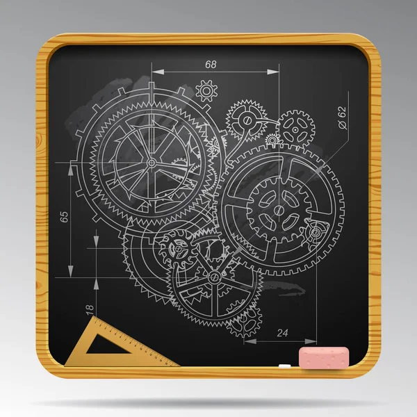 チョーク歯車の図面で正方形の黒板 — ストックベクタ